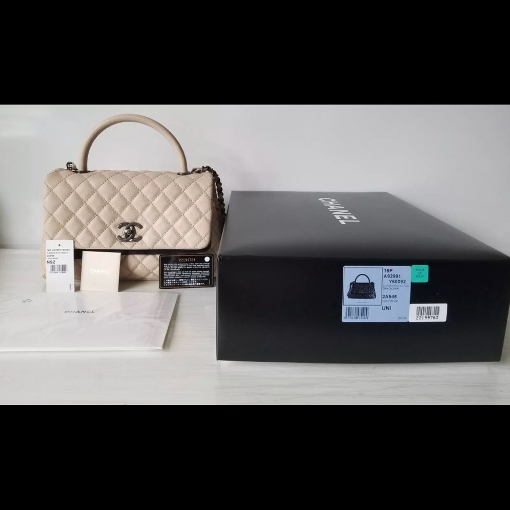 Chanel coco handle classic flap caviar beige bag